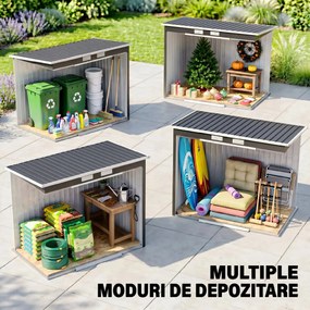 Outsunny Adăpost de Grădină Metalic în Alipire cu Kit de Fundație, Ușă Dublă, Ventilații și Acoperiș Înclinat, Gri | Aosom Romania