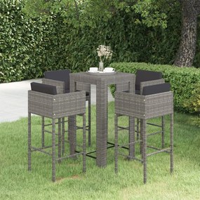 3094782 vidaXL Set mobilier bar de grădină cu perne, 5 piese, gri, poliratan