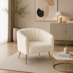 Fotoliu de design, ţesătură Velvet bej/gold crom-auriu, BAGY