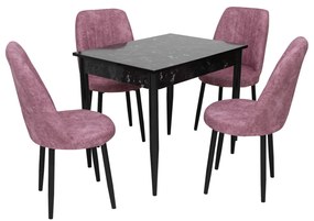 Set masă fixă Deco Negru Marmorat cu 4 scaune Cronos Roz