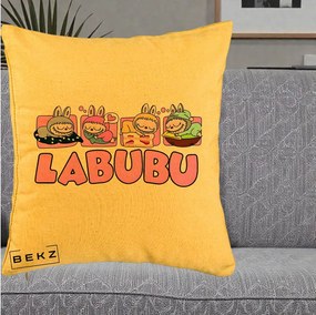Perna Personalizata Labubu Sleeping Quad, 40x40 cm, Galben, Husa Detasabila, Perna Inclusa, BEKZ®