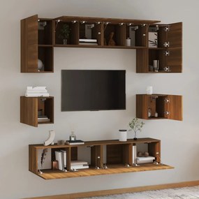 Set dulap TV, 8 piese, stejar maro, lemn prelucrat 8, Stejar brun, 80 x 30 x 30 cm