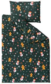 Lenjerie de pat de flanel din microfibra SNOWMAN AND GINGERBREAD verde Dimensiune lenjerie de pat: 2 buc 70 x 90 cm | 200 x 220 cm