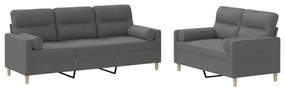 3201617 vidaXL Set de canapele cu perne, 2 piese, gri închis, material textil