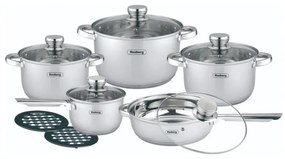 Set oale si tigaie Rosberg R51210L12BM, 12 piese, Fund multistrat, Otel inoxidabil, Argintiu