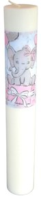 Lumanare Botez Elefant cu roz 5,5 cm, 40 cm