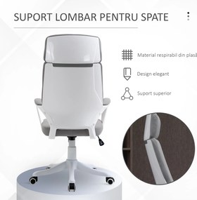 Scaun de Birou Pivotant cu Tetiera, Inaltime Reglabila, Functie de Balansoar, ridicare pneumatica 63x65x113-123cm, Gri Deschis Vinsetto | Aosom RO