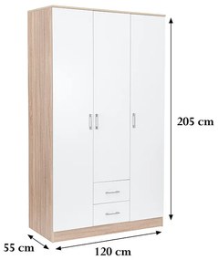 Dulap Miami 120x205 cm alb-stejar sonoma