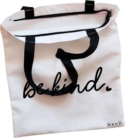 Sacosa de Panza pentru Cumparaturi, Geanta Tote, model Be kind, Cu fermoar, 38x34.5 cm, Alba, BEKZ®