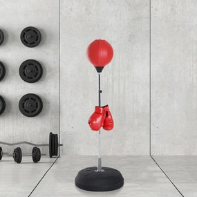 HOMCOM Sac de Box de Podea cu Înălțime Reglabilă, Mănuși de Box și Bază Umplută, 43x43x126-144 cm, Roșu | Aosom Romania