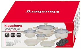 Set oale si tigai Klausberg, KB-7833, 12 piese, Acoperire antiaderenta, Inductie, Bej