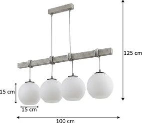 Brilagi - Lustra suspendată pe cablu WOOD GLASS 4xE27/60W/230V pin/gri/alb