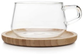 Ceasca pentru ceai cu farfurioara Viva Scandinavia CLASSIC V75800, 250 ml, Sticla, Bambus, Transparent/Maro