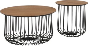 Set de două mese de cafea, stejar / negru, GROTO
