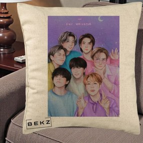 Perna Personalizata K-pop BTS Our Universe Fanart Violet Pastel, 40x40 cm, Bej, Husa Detasabila, Perna Inclusa, BEKZ®