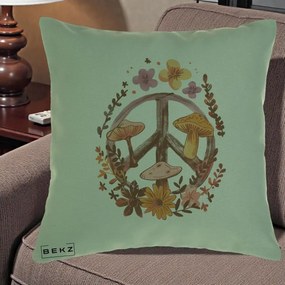 Perna Decorativa Peace Sign Ciuperci Floral, 40x40 cm, Verde, Husa Detasabila, Perna Inclusa, BEKZ®