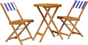 vidaXL Set mobilier bistro, 3 piese, textil albastru alb/lemn masiv