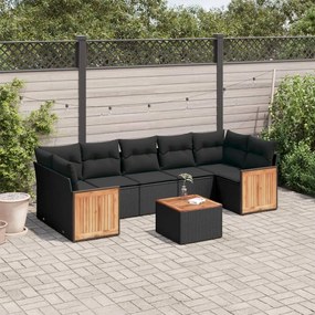 3259892 vidaXL Set mobilier de grădină cu perne, 8 piese, negru, poliratan