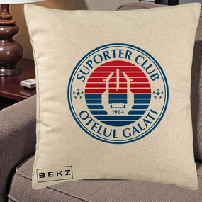 Perna Personalizata Otelul Galati Suporter Club 1964, 40x40 cm, Bej, Husa Detasabila, Perna Inclusa, BEKZ®