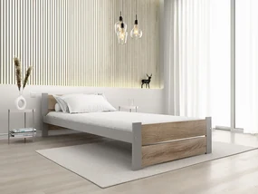 Pat de o persoana IKAROS DOUBLE 90 x 200 cm, stejar sonoma/gri Saltele: Cu saltele Somnia 18 cm, Somiera pat: Cu lamele drepte