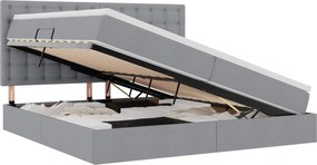 vidaXL Pat cu saltea și spațiu de depozitare Gri deschis 200 x 200 cm