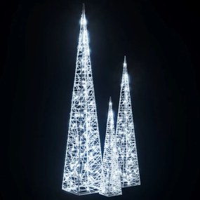 Set conuri decorative cu LED-uri, alb rece, 60 90 120 cm, acril 1, Alb rece, 60 90 120 cm