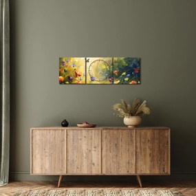 Tablou - Pajiște cu flori de primăvară, pictură (cu ceas) (90x30 cm)
