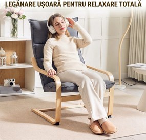 HOMCOM Fotoliu Balansoar Modern cu Brațe din Lemn și Perne Groase din Catifea, 67x83x105 cm, Gri | Aosom Romania