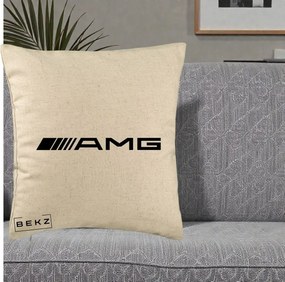 Perna Personalizata cu emblema Mercedes-AMG, 40x40 cm, Bej, Husa Detasabila, Perna Inclusa, BEKZ®