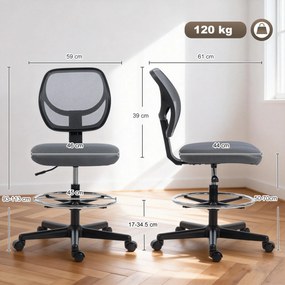 Vinsetto Scaun de birou ergonomic, fotoliu de birou cu suport pentru picioare, scaun pentru desen din plasă, înălțime reglabilă, gri închis | Aosom Romania