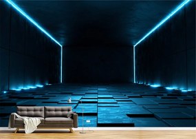 Tapet Premium Canvas - Camera albastra luminata cu neoane