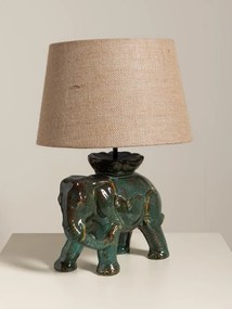 Lampa de masa verde jad din ceramică, cu abajur din bumbac , "Elephant Apparat"