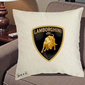 Perna Personalizata cu emblema Lamborghini, 40x40 cm, Ecru, Husa Detasabila, Perna Inclusa, BEKZ®
