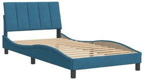 3207835 vidaXL Cadru de pat cu tăblie, albastru, 100x200 cm, catifea