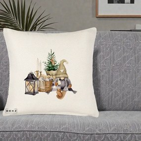 Perna Decorativa Gnom Scandinav cu Felinar, 40x40 cm, Crem Reliefat, Husa Detasabila, Perna Inclusa, BEKZ®