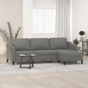 Canapea cu 3 locuri și taburet, gri închis, 210 cm, textil
