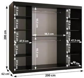 Dulap de haine Riven 2 200 (alb mat + negru mat) (cu oglindă). 1064182