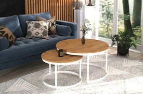 Măsuță de cafea 2in1 OKIN – 75x75x43 cm – Alb / Stejar Artisan