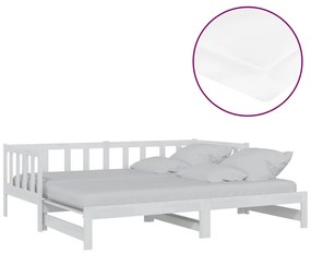 3083665 vidaXL Pat extensibil de zi, 2x(90x200) cm, alb, lemn masiv de pin