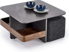 Set masuta cafea si 2 taburete VICKER, negru cu efect de marmura/nuc/g