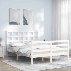 3193962 vidaXL Cadru de pat cu tăblie, dublu, alb, lemn masiv