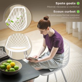 HOMCOM Set 4 Scaune Moderne cu Spătar Perforat din Plastic și Metal Alb | Aosom Romania