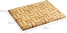 Tocator si platou de servire 2in1 Kesper 58367, 30 x 40 cm, Bambus, Suprafata care protejeaza lamele cutitelor, Maro/Mozaic