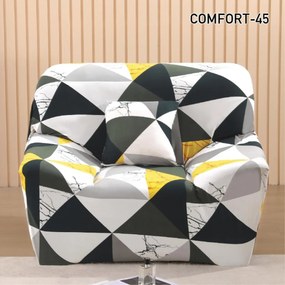 Set huse elastice pentru canapea 3 locuri si 2 fotolii, cu brate, spandex, gri / alb, HES-71