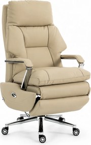 ELITE RECLINER SC1– Scaun Executiv Premium din Piele Naturală, Reclinabil electric, 2 Motoare, Suport pentru Picioare, Bej
