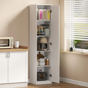HOMCOM Dulap de Bucătărie Înalt Slim 180 cm, Mobilier cu 5 Rafturi și Ușă Soft Close, Anti-Răsturnare, Rafturi Reglabile, Mobilier Modern pentru Bucătărie, Alb | Aosom Romania
