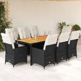 3276686 vidaXL Set mobilier de grădină cu perne, 9 piese, negru, poliratan