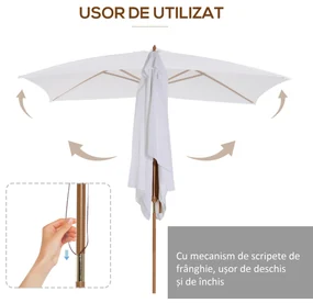 Outsunny Umbrelă de Grădină 2x3m Parasolar Impermeabil din Lemn Lacuit cu Copertină Detașabilă Alb | Aosom Romania
