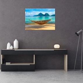 Tablou pe sticlă - Hamac pe plajă (70x50 cm)