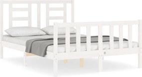 vidaXL Cadru de pat fără saltea, alb, 140x190 cm, lemn masiv de pin